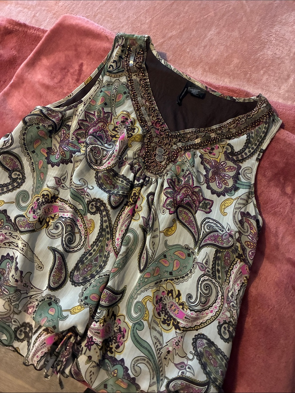 new directions Cream Multi Paisley Beaded Sleeveless Camisole